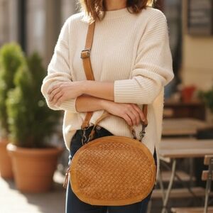 LANGELLOTTI Vintage Leather Woven Crossbody Bag